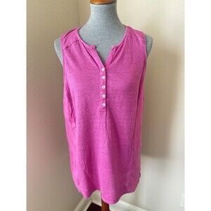 J Jill Love Linen Women's Size Medium Petite Pink V-Neck Sleeveless Top